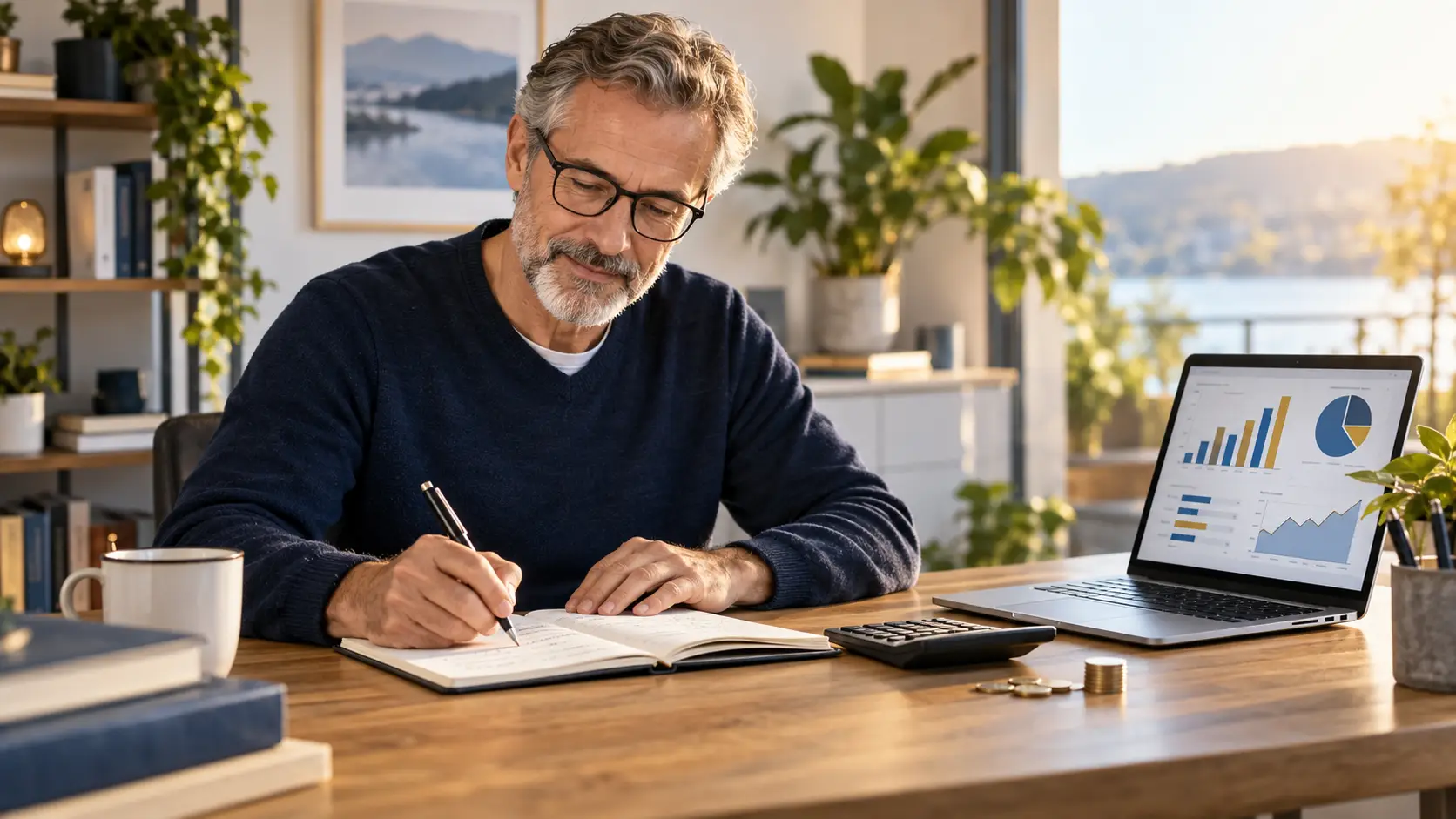 Mann arbeitet an seinen Unterlagen